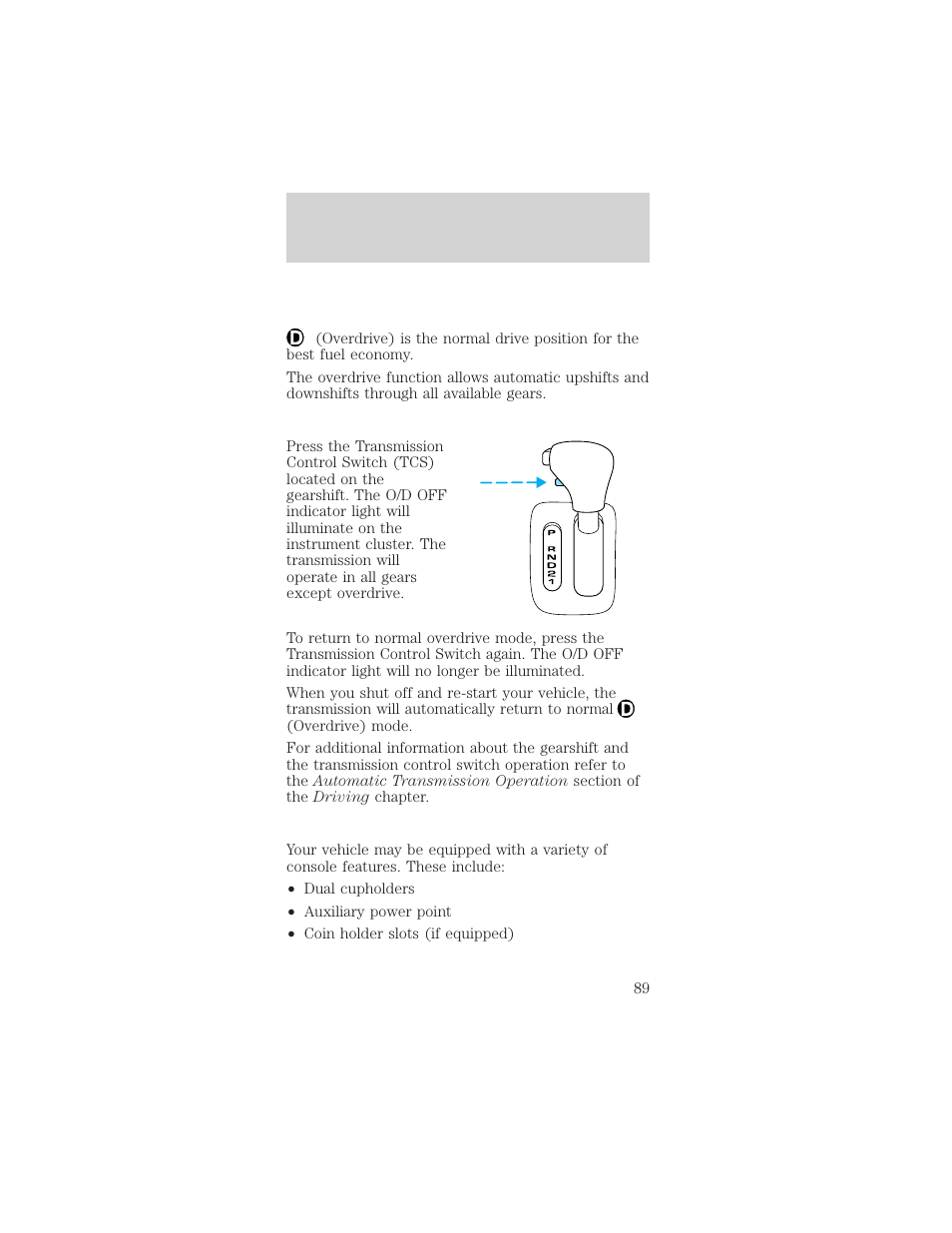 Driver controls | FORD 2002 Mustang v.1 User Manual | Page 89 / 264