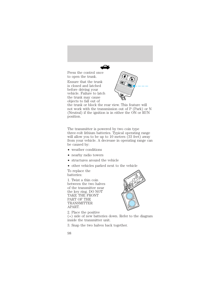 Locks and security | FORD 2002 Mustang v.1 User Manual | Page 98 / 264