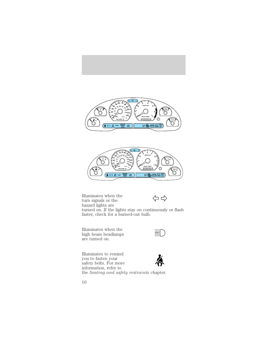 Instrument cluster | FORD 2002 Mustang v.2 User Manual | Page 10 / 256