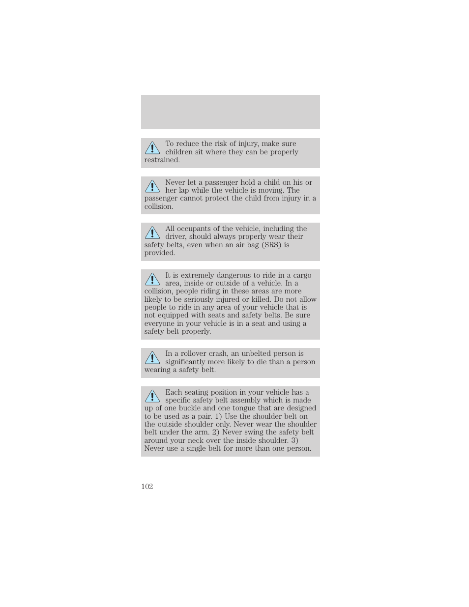 Seating and safety restraints | FORD 2002 Mustang v.2 User Manual | Page 102 / 256