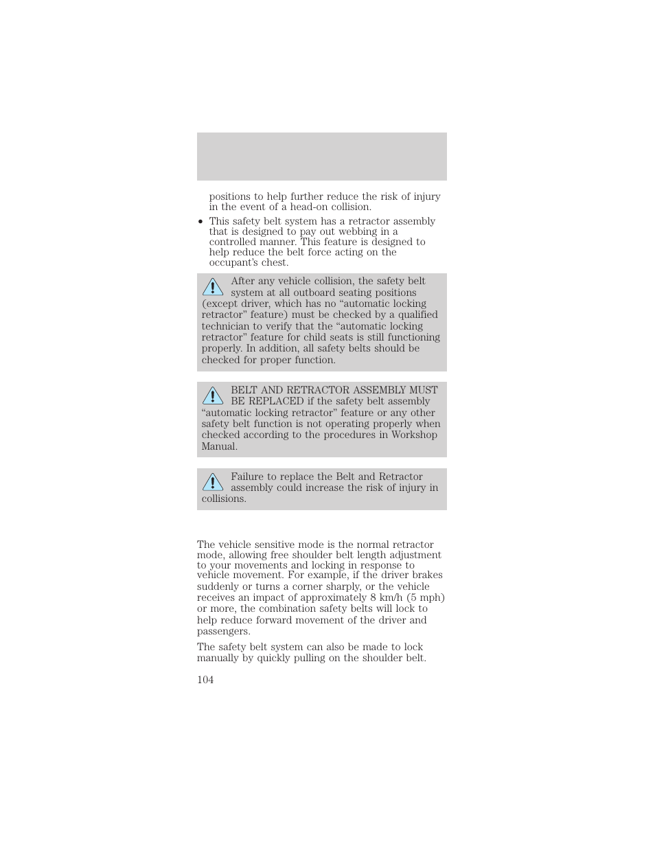 Seating and safety restraints | FORD 2002 Mustang v.2 User Manual | Page 104 / 256