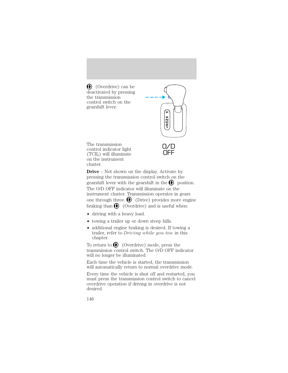 O/d off, Driving | FORD 2002 Mustang v.2 User Manual | Page 146 / 256