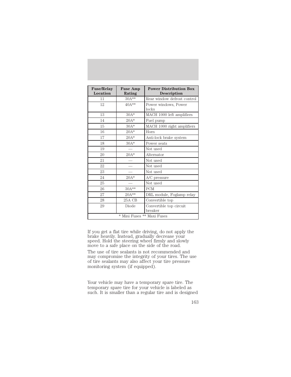 Roadside emergencies | FORD 2002 Mustang v.2 User Manual | Page 163 / 256