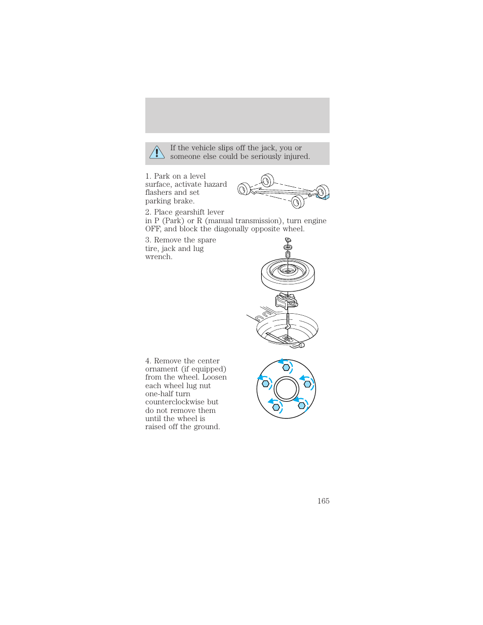 Roadside emergencies | FORD 2002 Mustang v.2 User Manual | Page 165 / 256