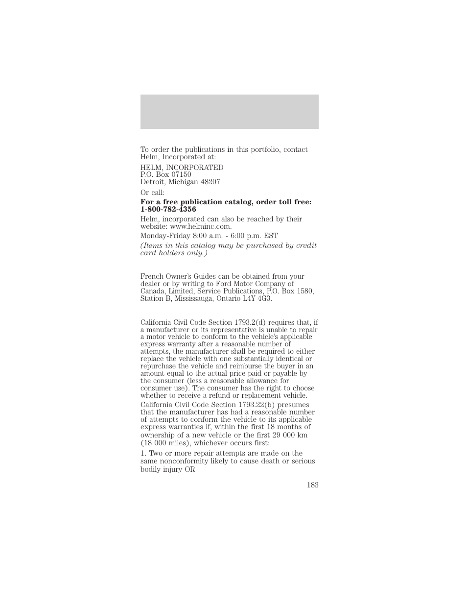 Customer assistance | FORD 2002 Mustang v.2 User Manual | Page 183 / 256