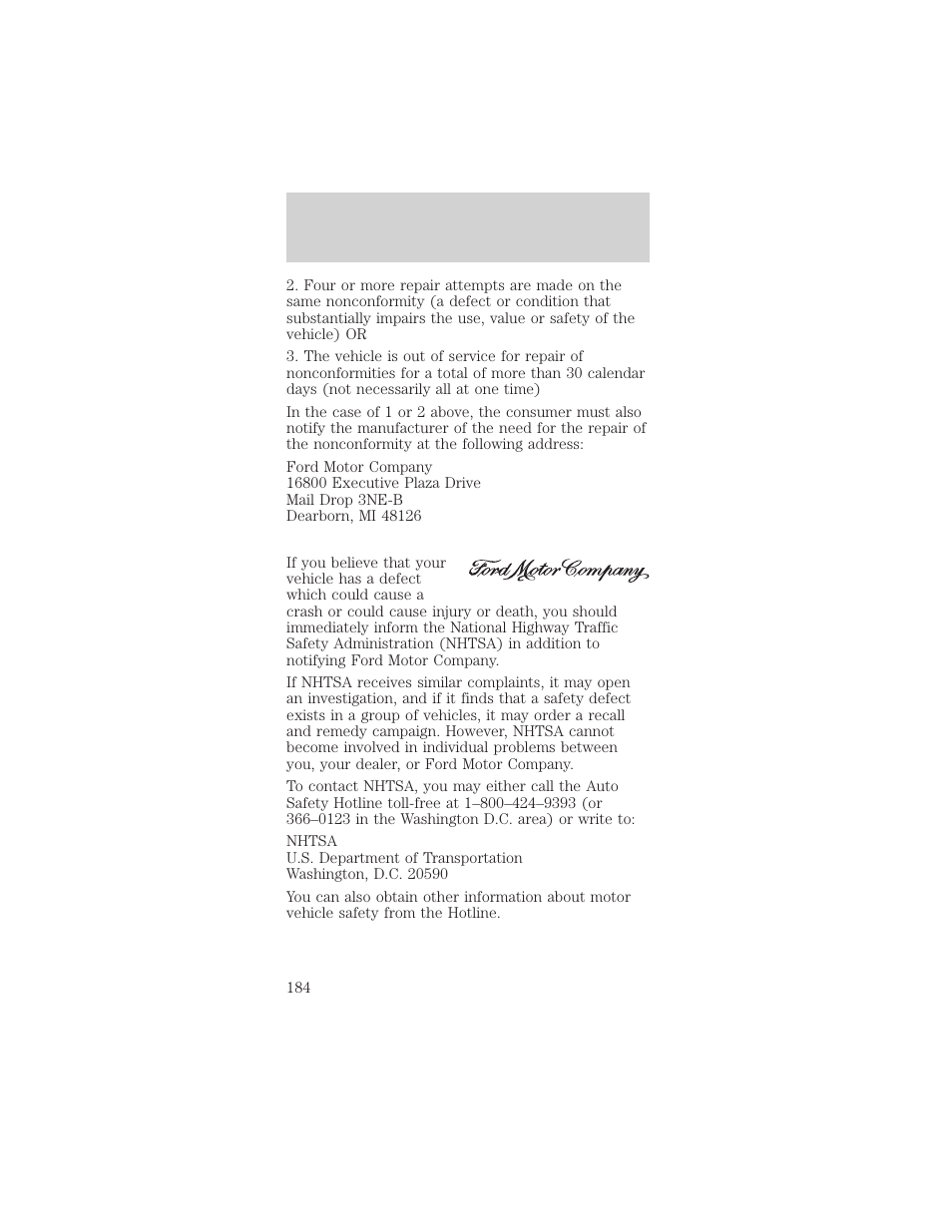 Customer assistance | FORD 2002 Mustang v.2 User Manual | Page 184 / 256