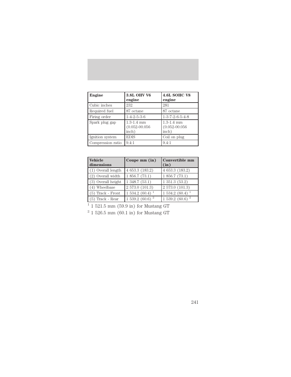 Maintenance and specifications | FORD 2002 Mustang v.2 User Manual | Page 241 / 256