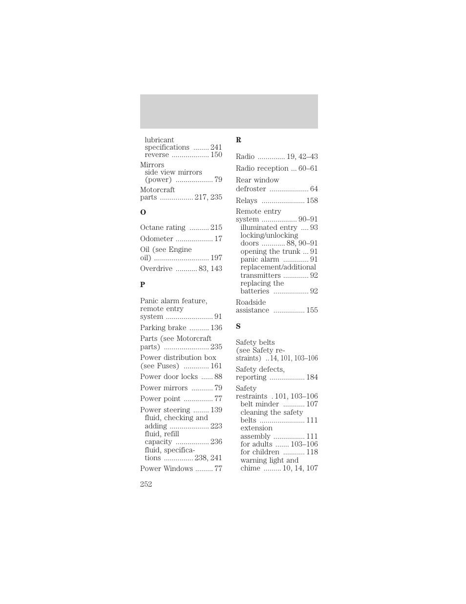 Index | FORD 2002 Mustang v.2 User Manual | Page 252 / 256