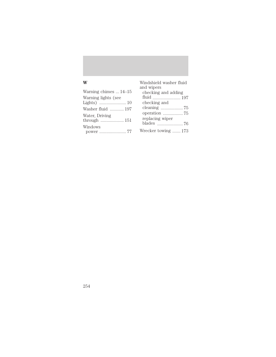 Index | FORD 2002 Mustang v.2 User Manual | Page 254 / 256