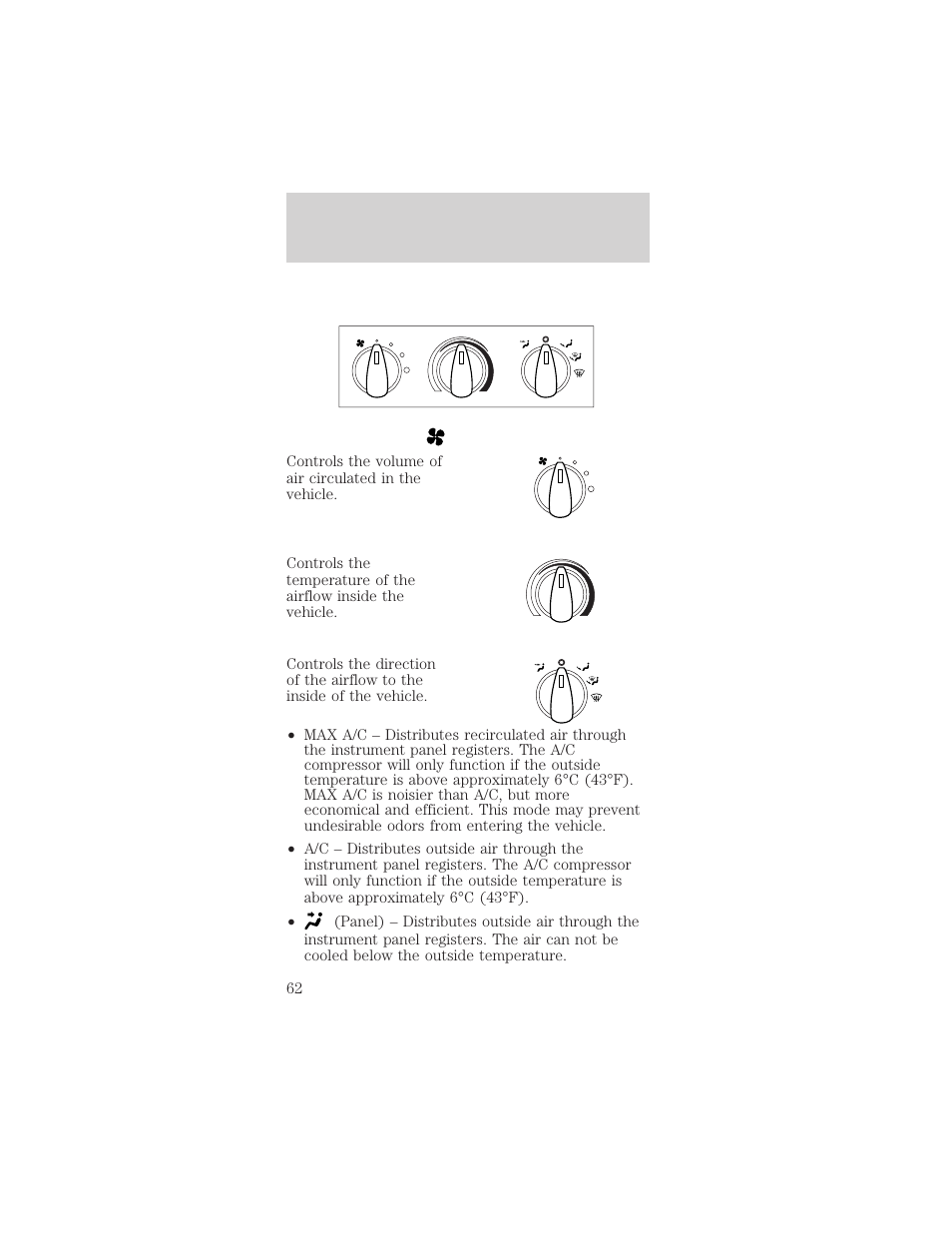 Climate controls | FORD 2002 Mustang v.2 User Manual | Page 62 / 256