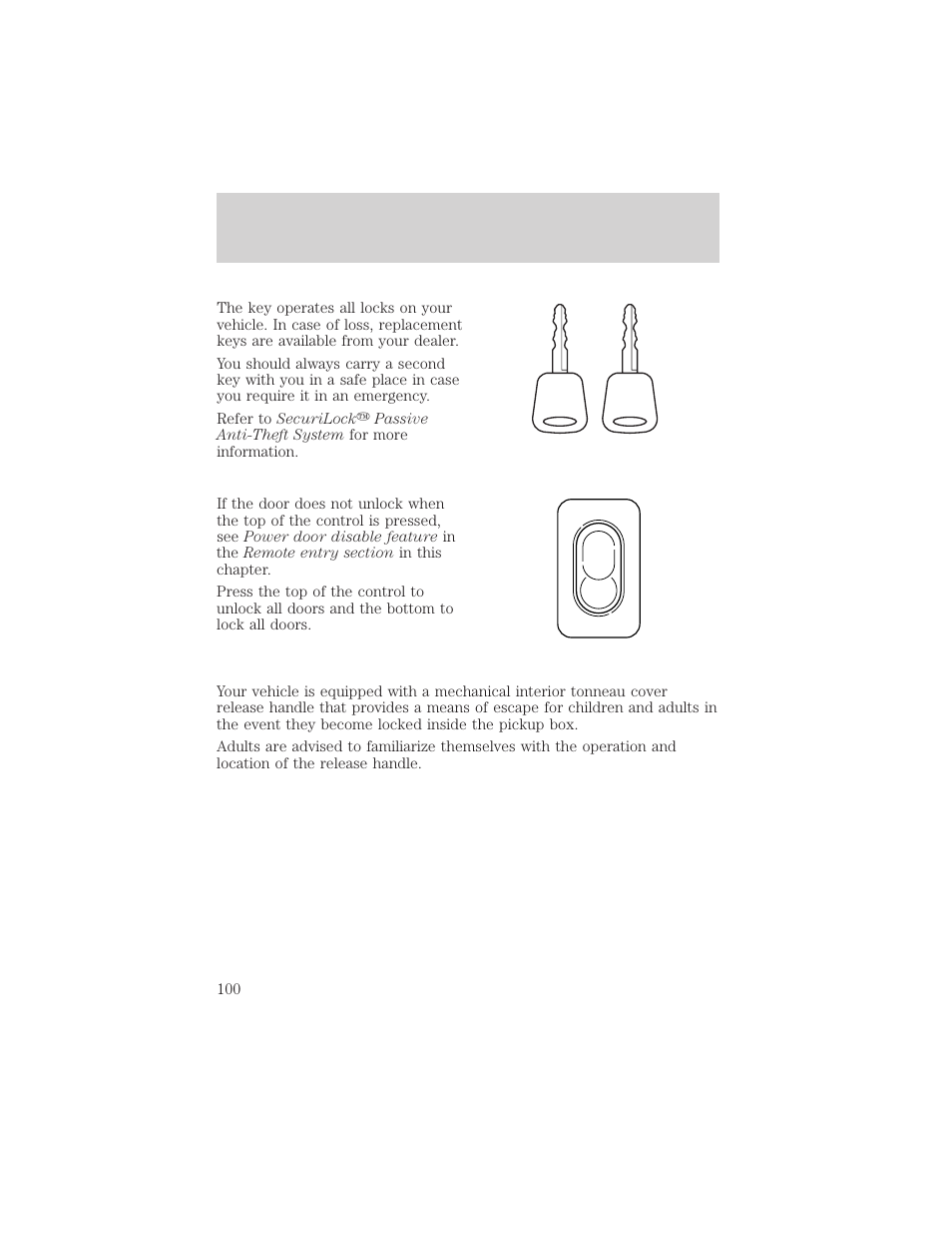 Locks and security | FORD 2002 Ranger v.1 User Manual | Page 100 / 288