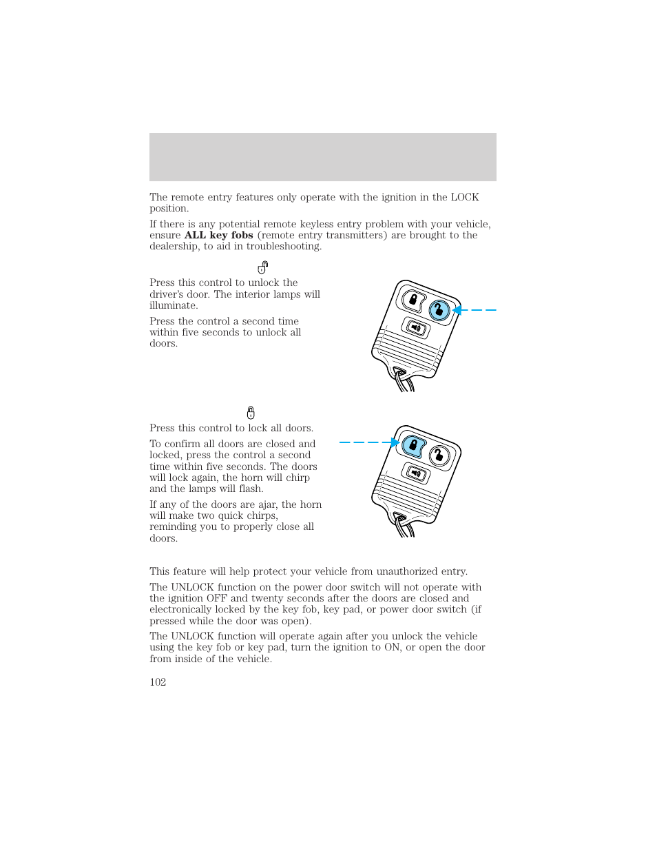 Locks and security | FORD 2002 Ranger v.1 User Manual | Page 102 / 288