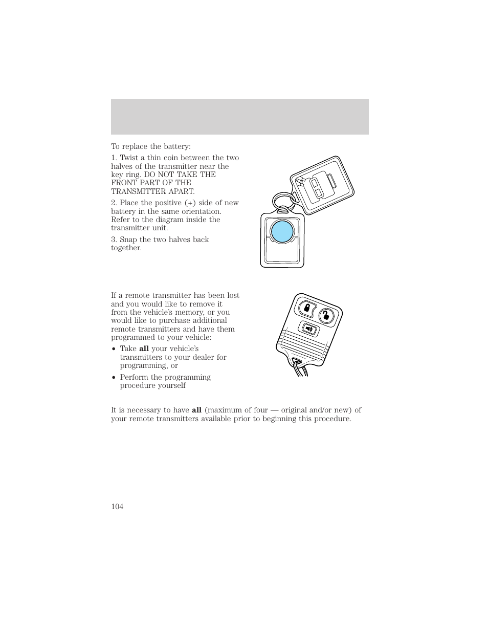 Locks and security | FORD 2002 Ranger v.1 User Manual | Page 104 / 288