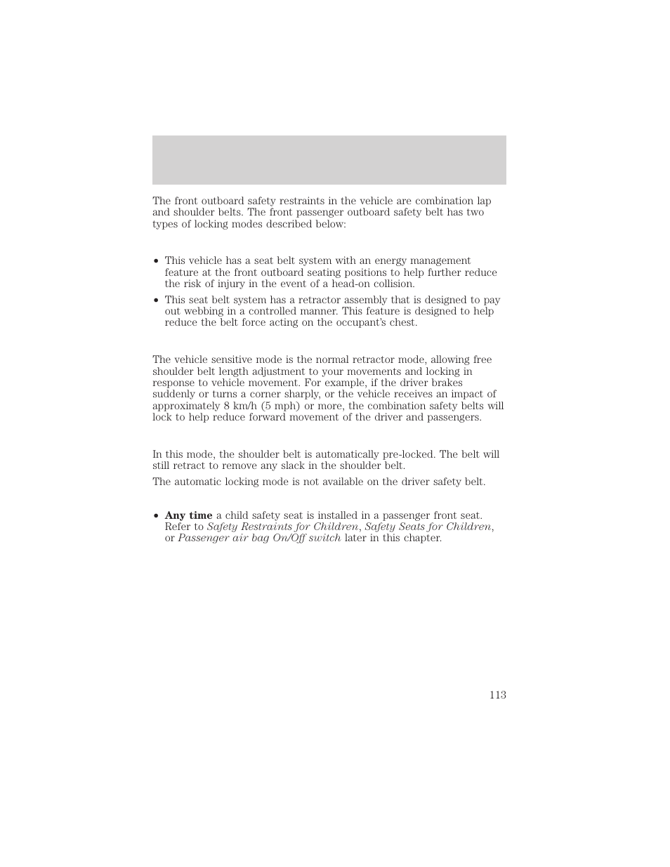 Seating and safety restraints | FORD 2002 Ranger v.1 User Manual | Page 113 / 288