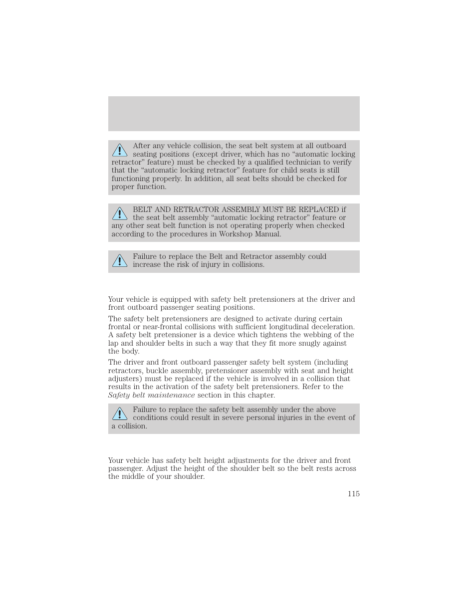 Seating and safety restraints | FORD 2002 Ranger v.1 User Manual | Page 115 / 288