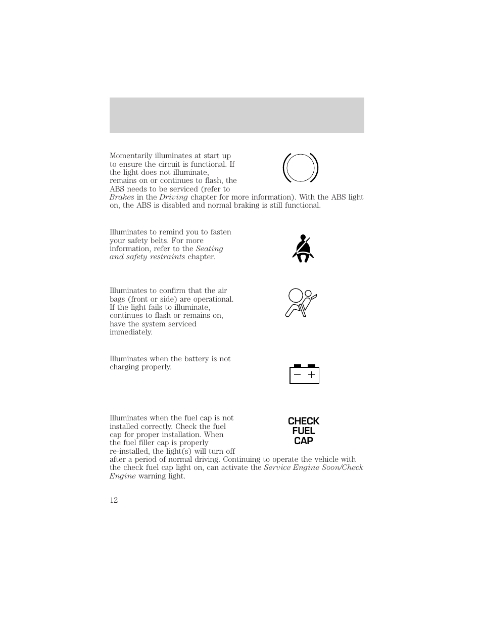 Instrument cluster | FORD 2002 Ranger v.1 User Manual | Page 12 / 288
