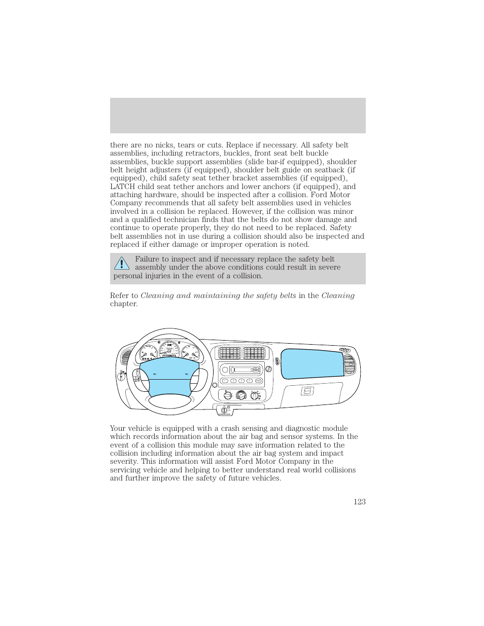 Seating and safety restraints, Abs check engine, P brake | Speed cont o/d off, Am-fm | FORD 2002 Ranger v.1 User Manual | Page 123 / 288