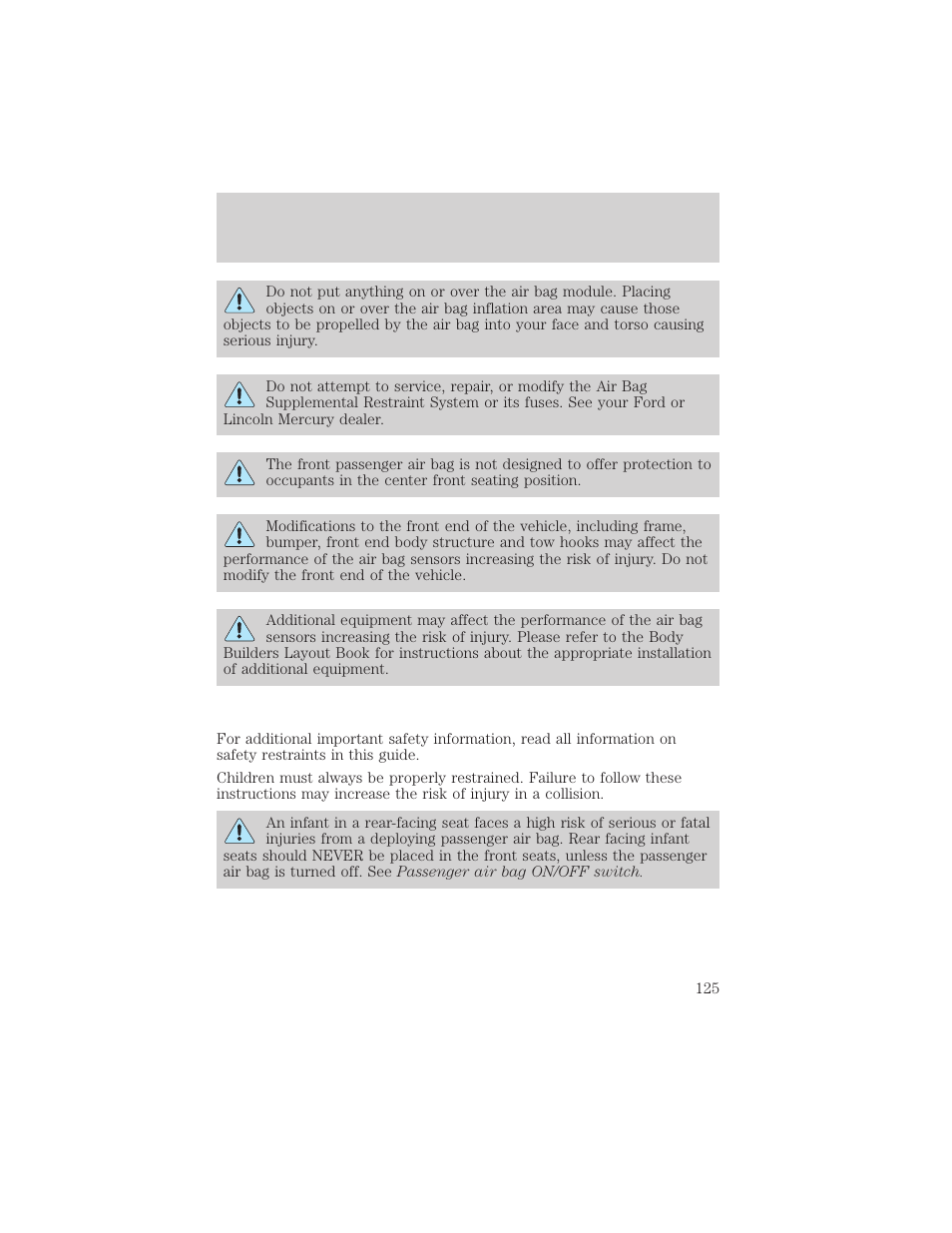 Seating and safety restraints | FORD 2002 Ranger v.1 User Manual | Page 125 / 288