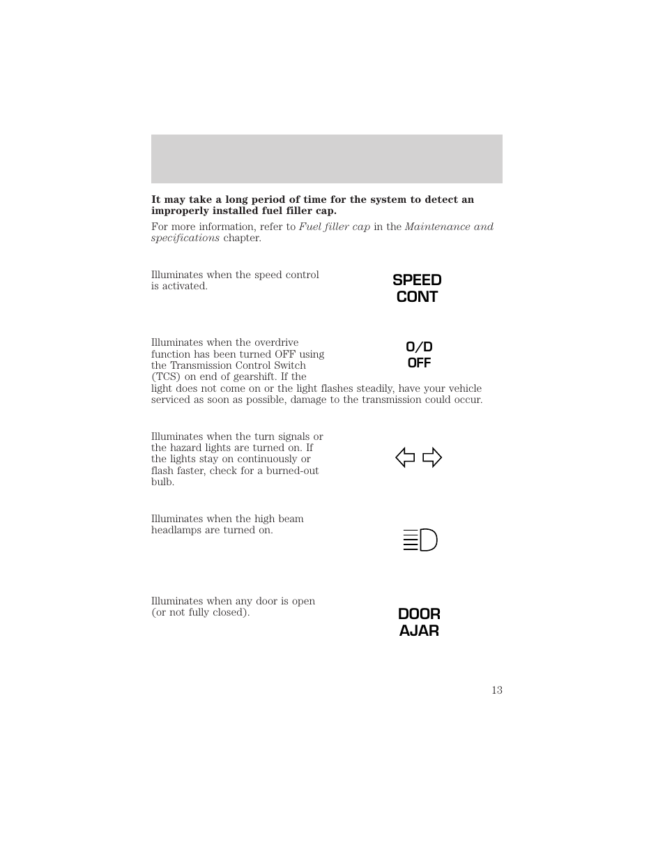 Speed cont, Door ajar | FORD 2002 Ranger v.1 User Manual | Page 13 / 288