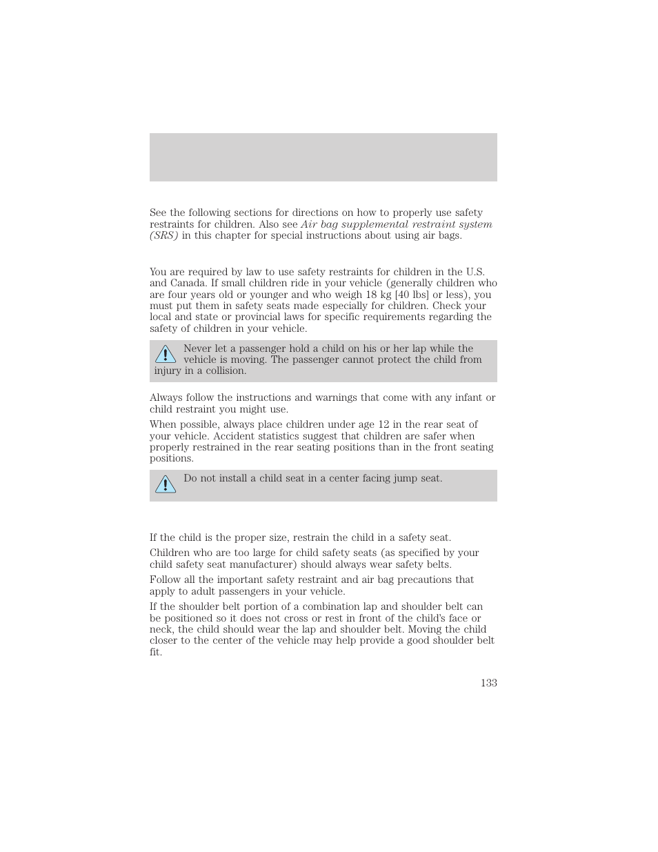 Seating and safety restraints | FORD 2002 Ranger v.1 User Manual | Page 133 / 288