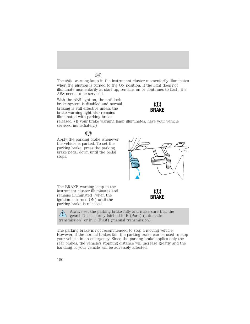 Driving, Brake | FORD 2002 Ranger v.1 User Manual | Page 150 / 288