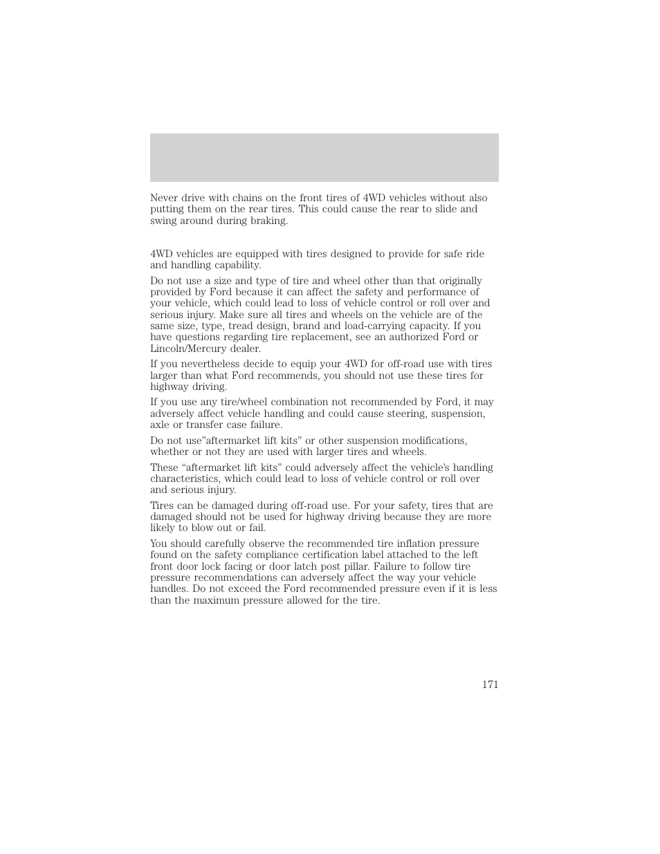 Driving | FORD 2002 Ranger v.1 User Manual | Page 171 / 288