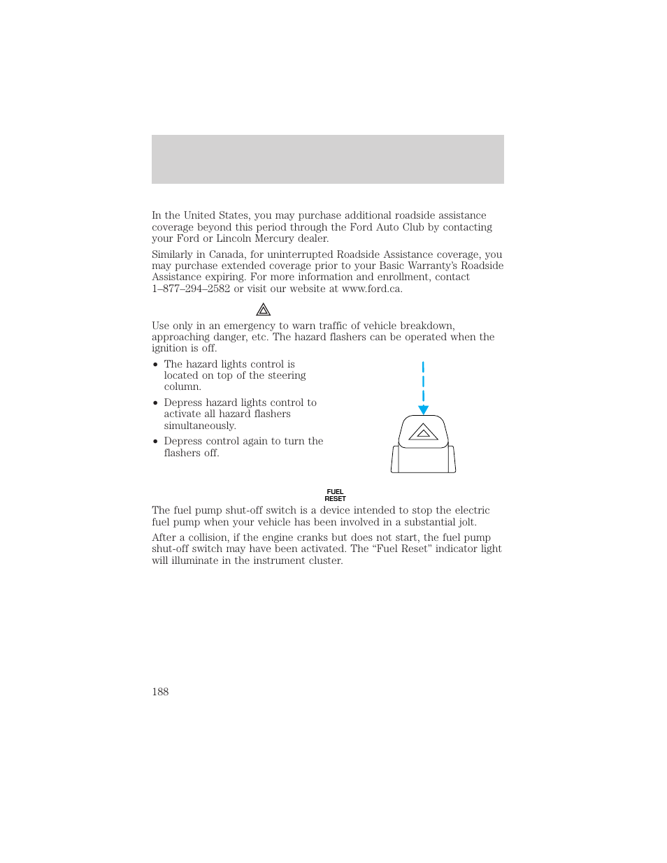Roadside emergencies | FORD 2002 Ranger v.1 User Manual | Page 188 / 288