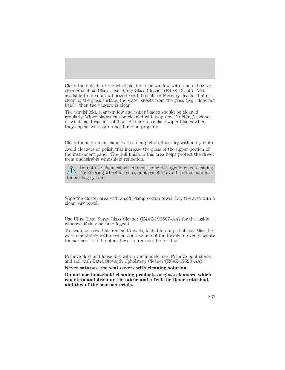 Cleaning | FORD 2002 Ranger v.1 User Manual | Page 227 / 288