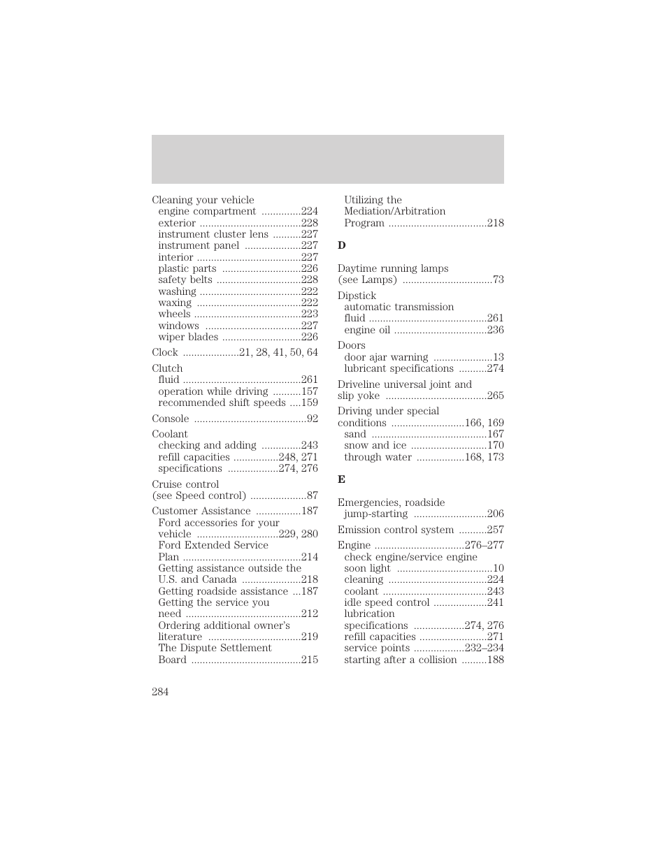 Index | FORD 2002 Ranger v.1 User Manual | Page 284 / 288