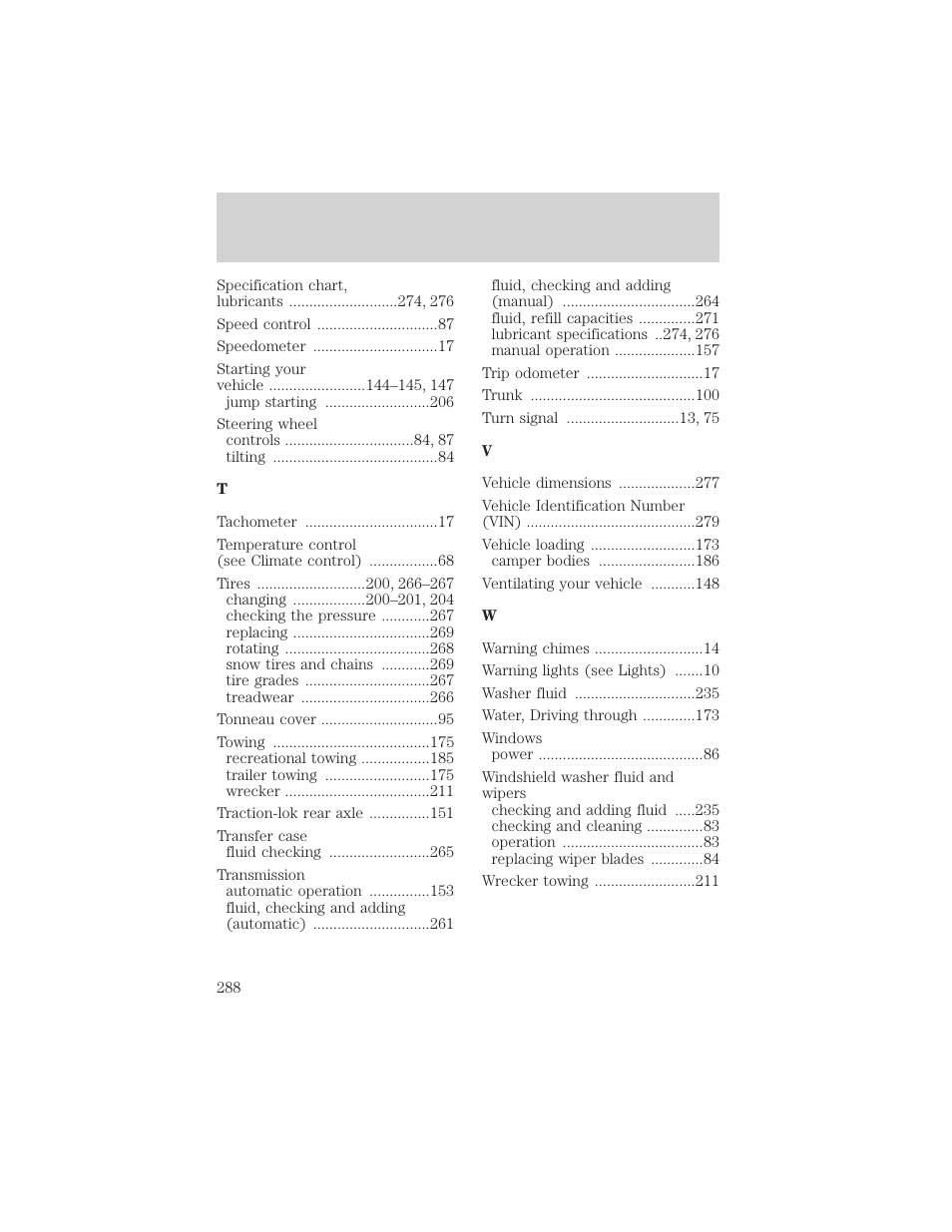 Index | FORD 2002 Ranger v.1 User Manual | Page 288 / 288