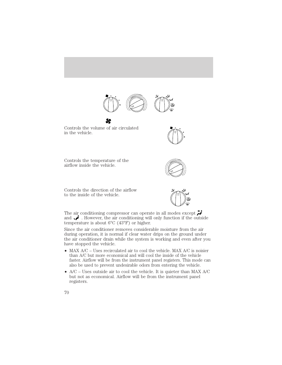 Climate controls | FORD 2002 Ranger v.1 User Manual | Page 70 / 288