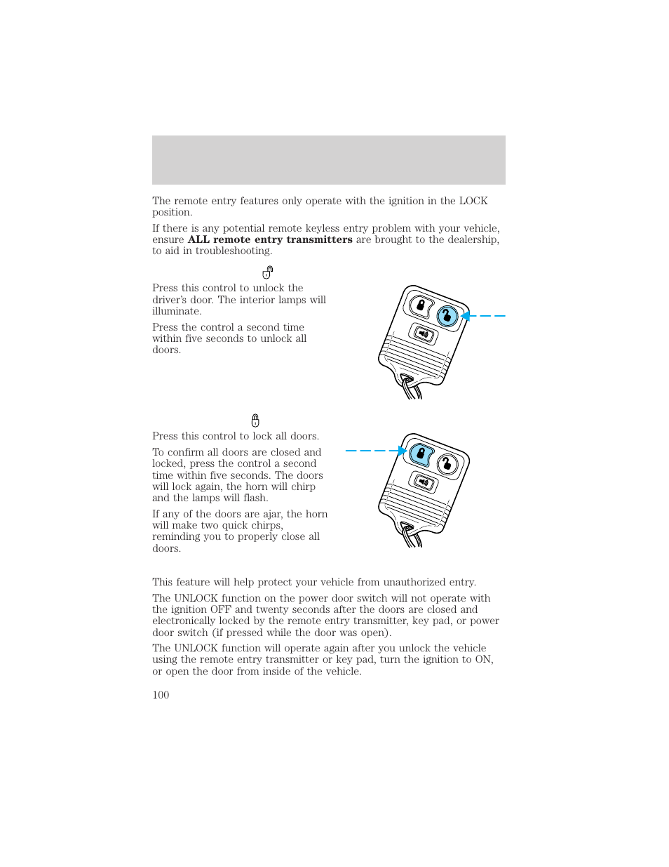Locks and security | FORD 2002 Ranger v.2 User Manual | Page 100 / 288