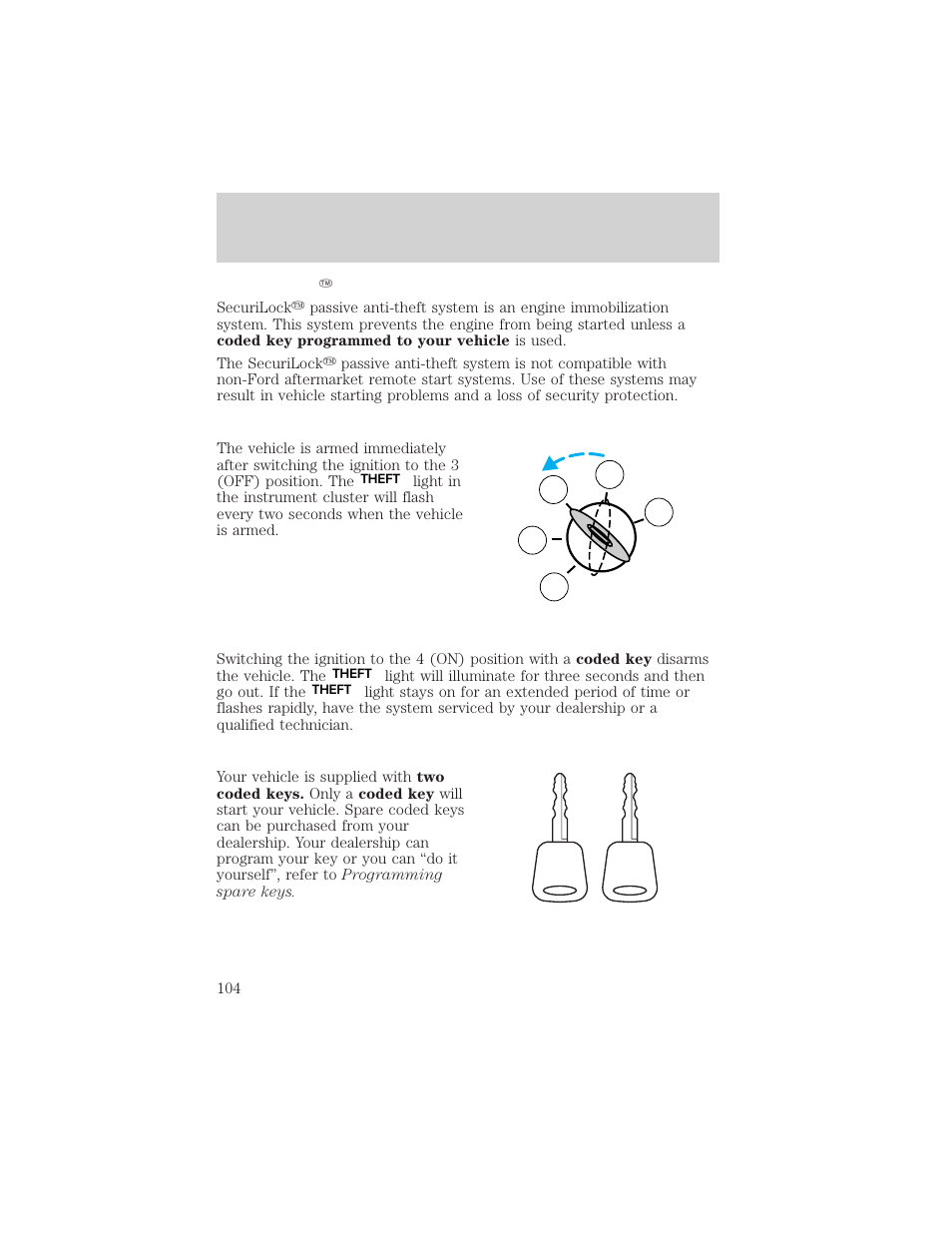 Locks and security | FORD 2002 Ranger v.2 User Manual | Page 104 / 288