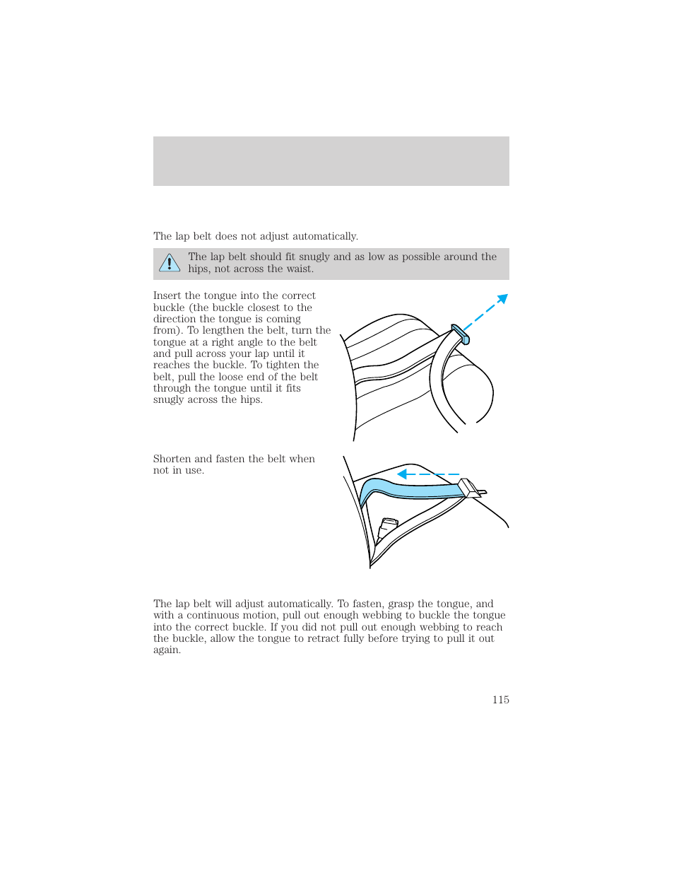 Seating and safety restraints | FORD 2002 Ranger v.2 User Manual | Page 115 / 288