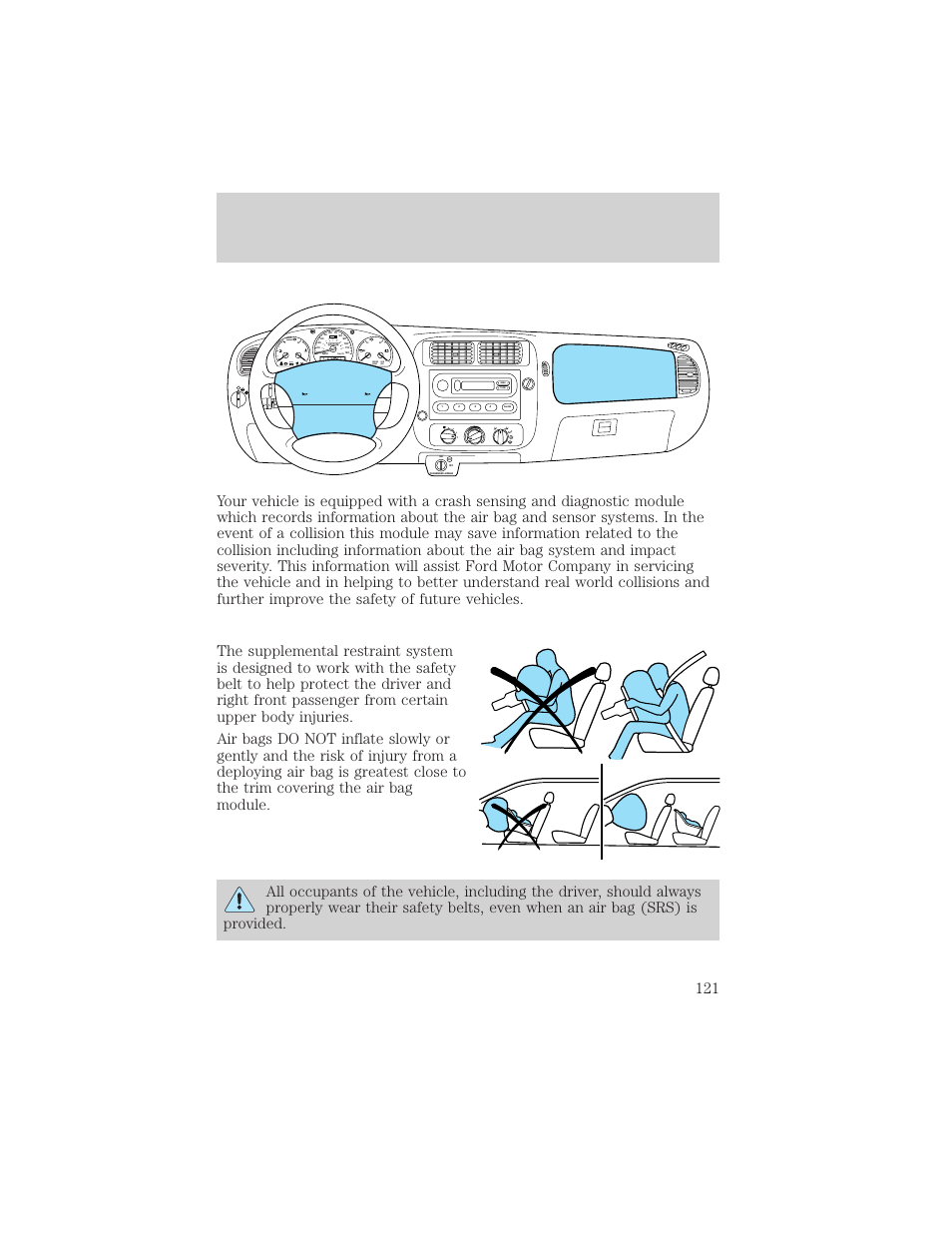 Seating and safety restraints, Abs check engine, P brake | Speed cont o/d off, Am-fm | FORD 2002 Ranger v.2 User Manual | Page 121 / 288