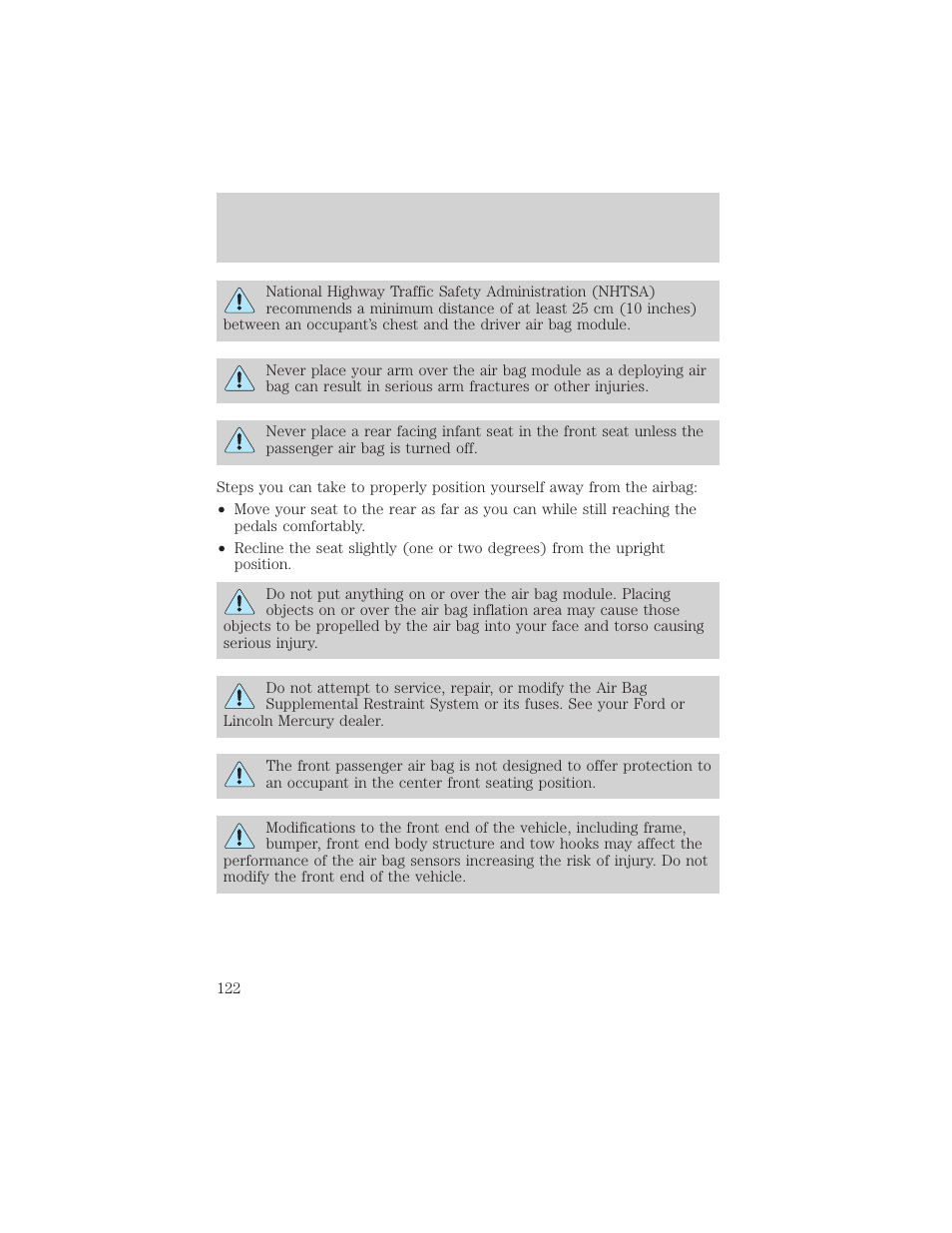 Seating and safety restraints | FORD 2002 Ranger v.2 User Manual | Page 122 / 288