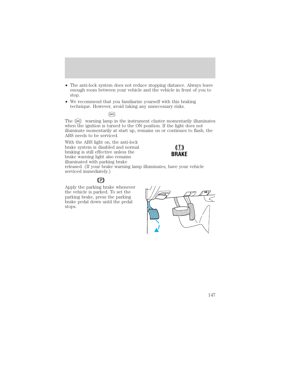 Driving, Brake | FORD 2002 Ranger v.2 User Manual | Page 147 / 288