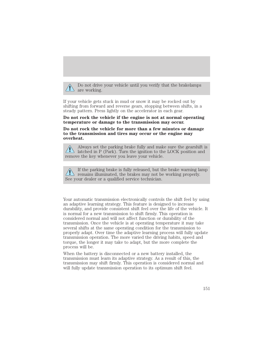 Driving | FORD 2002 Ranger v.2 User Manual | Page 151 / 288