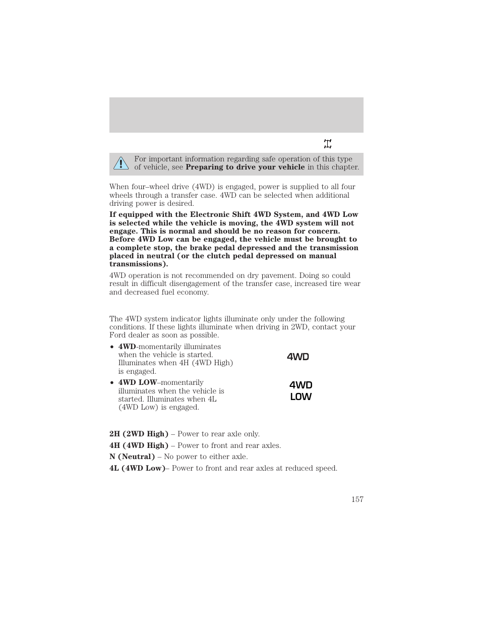Driving | FORD 2002 Ranger v.2 User Manual | Page 157 / 288