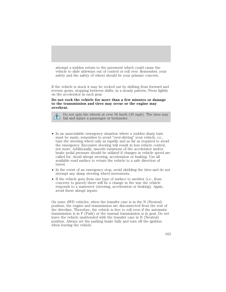 Driving | FORD 2002 Ranger v.2 User Manual | Page 163 / 288