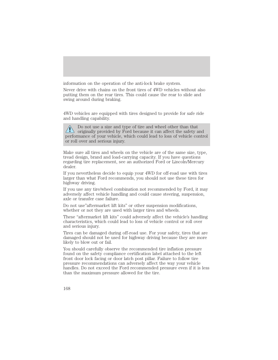 Driving | FORD 2002 Ranger v.2 User Manual | Page 168 / 288