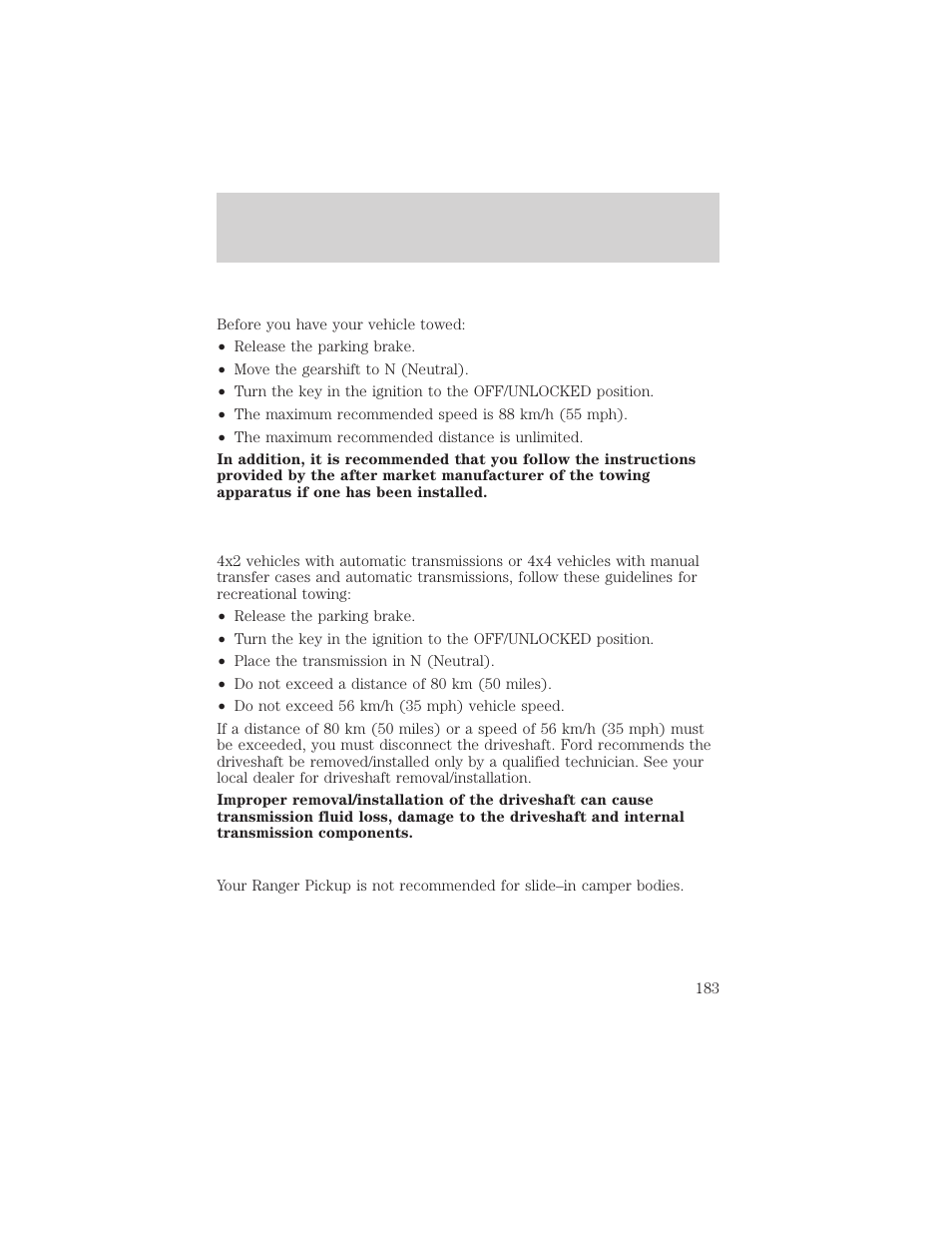 Driving | FORD 2002 Ranger v.2 User Manual | Page 183 / 288