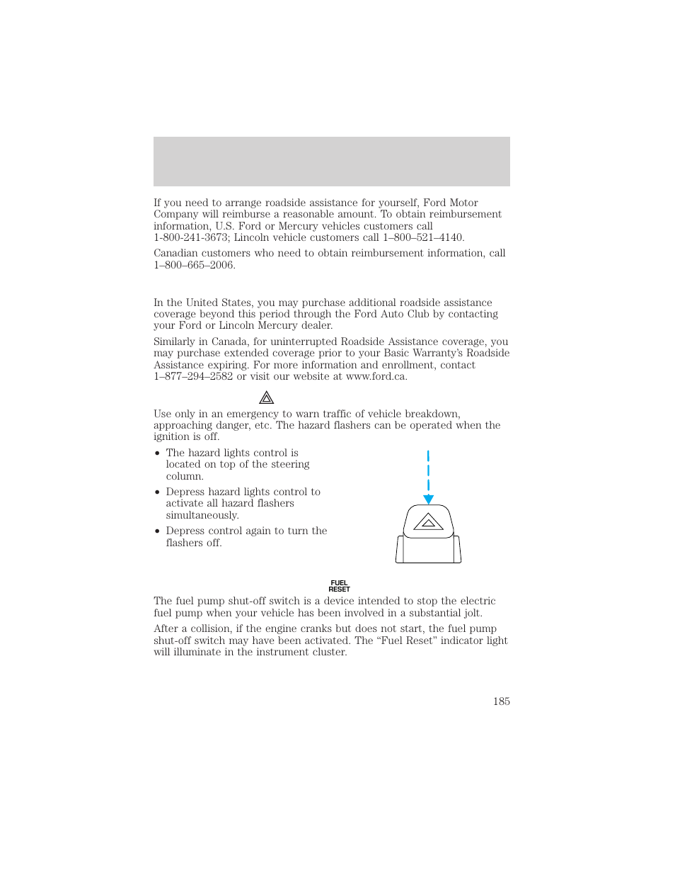 Roadside emergencies | FORD 2002 Ranger v.2 User Manual | Page 185 / 288