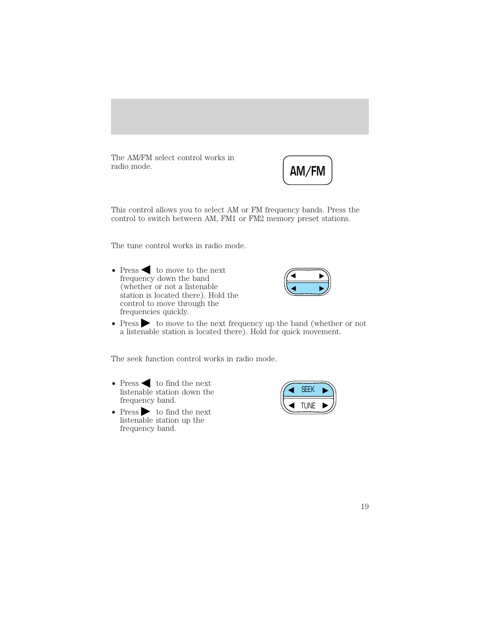 Am/fm, Entertainment systems | FORD 2002 Ranger v.2 User Manual | Page 19 / 288