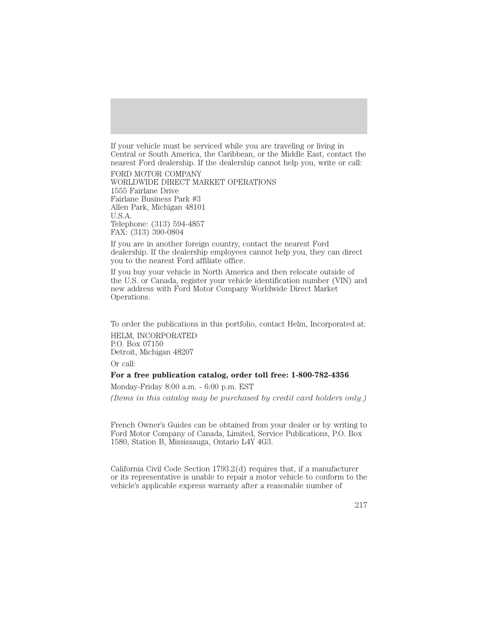 Customer assistance | FORD 2002 Ranger v.2 User Manual | Page 217 / 288
