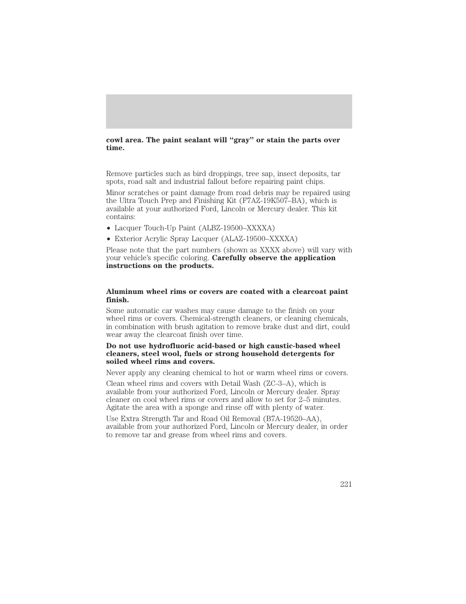 Cleaning | FORD 2002 Ranger v.2 User Manual | Page 221 / 288