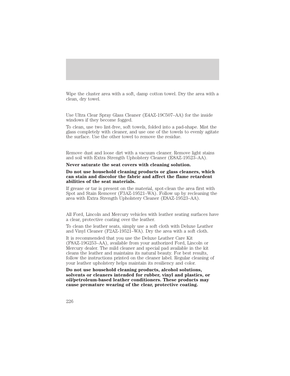 Cleaning | FORD 2002 Ranger v.2 User Manual | Page 226 / 288