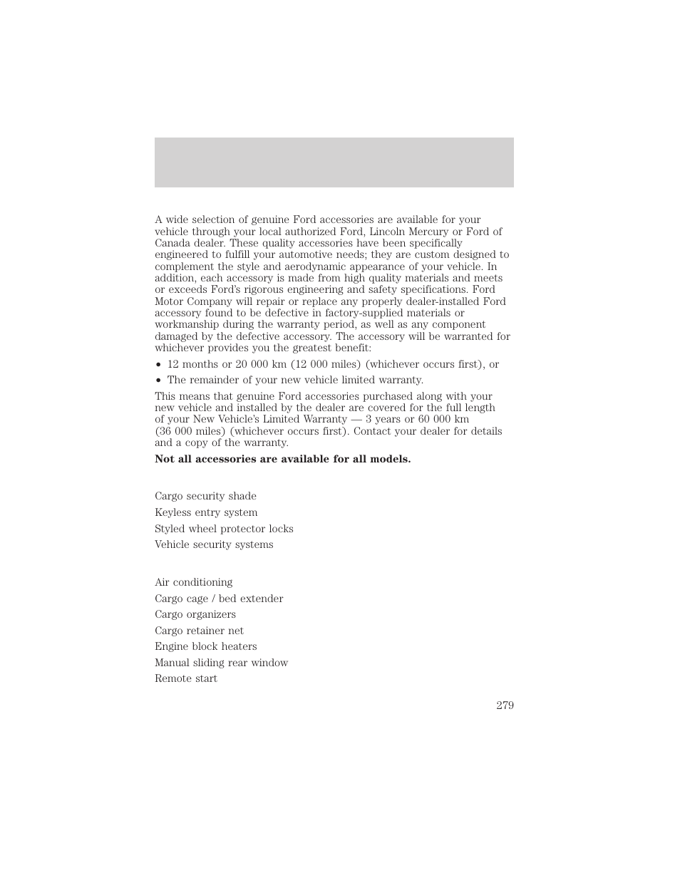 Accessories | FORD 2002 Ranger v.2 User Manual | Page 279 / 288
