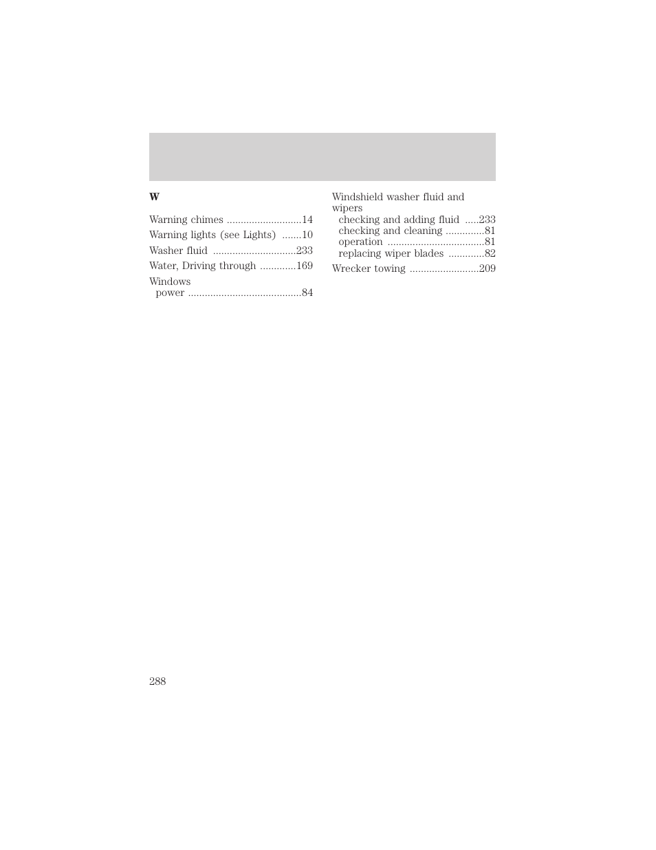 Index | FORD 2002 Ranger v.2 User Manual | Page 288 / 288