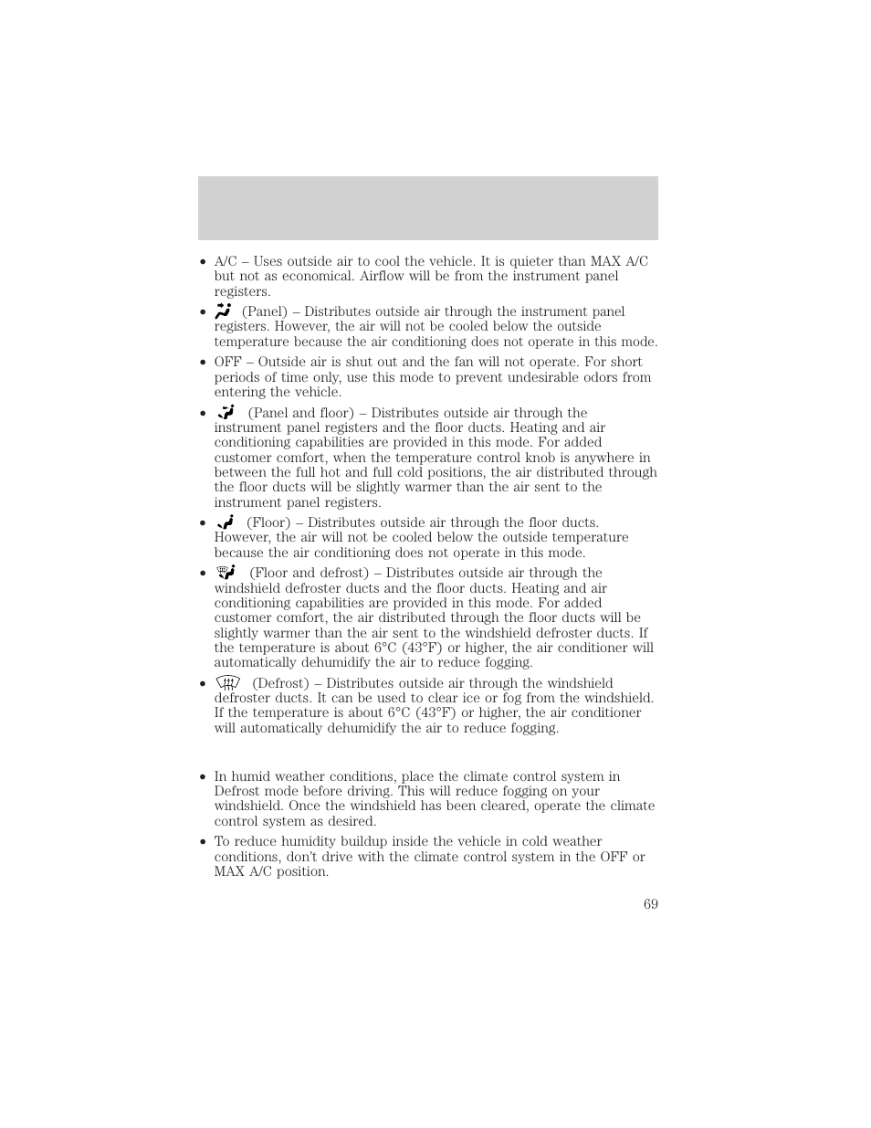 Climate controls | FORD 2002 Ranger v.2 User Manual | Page 69 / 288